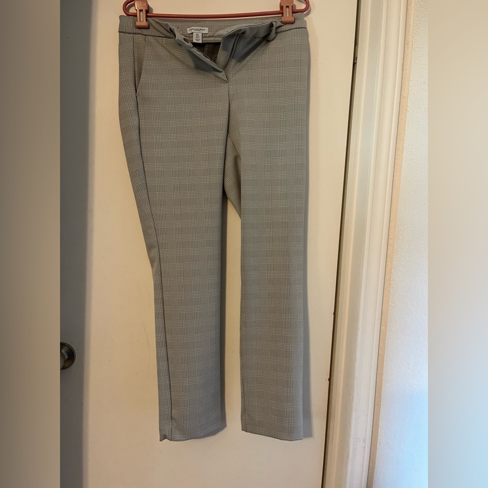 Gray and white plaid slacks